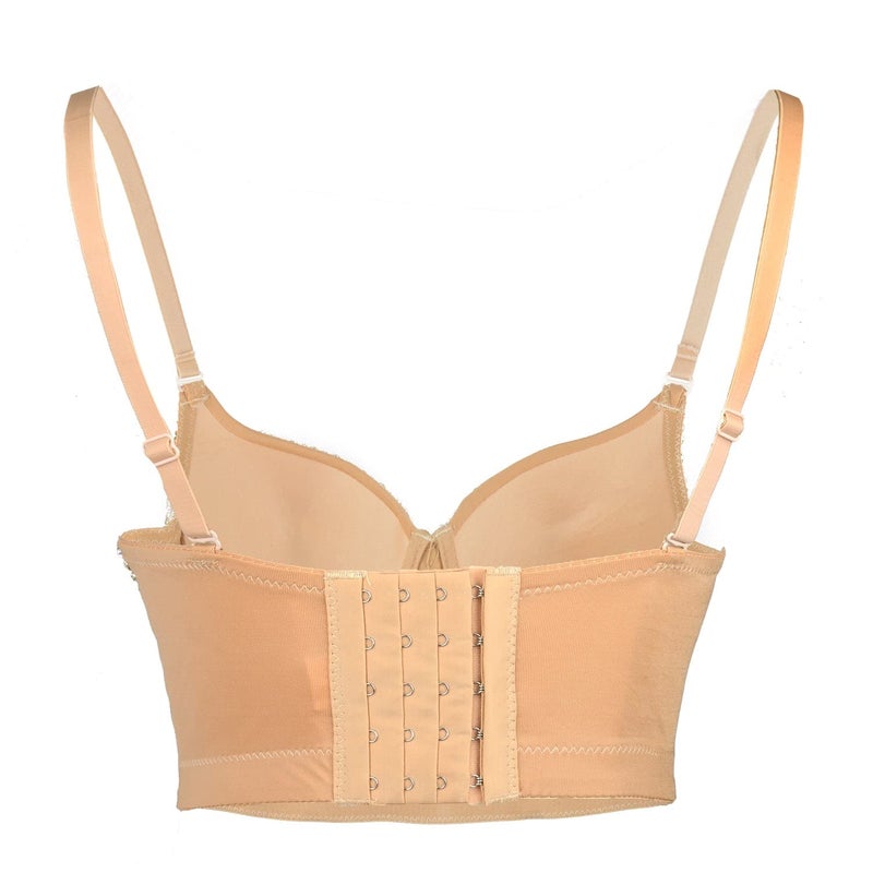 ELLACCI Women's Rhinestone Diamond Push up Bustier Crop Top Sexy Punk Corset Bra Khaki Large - Image 4